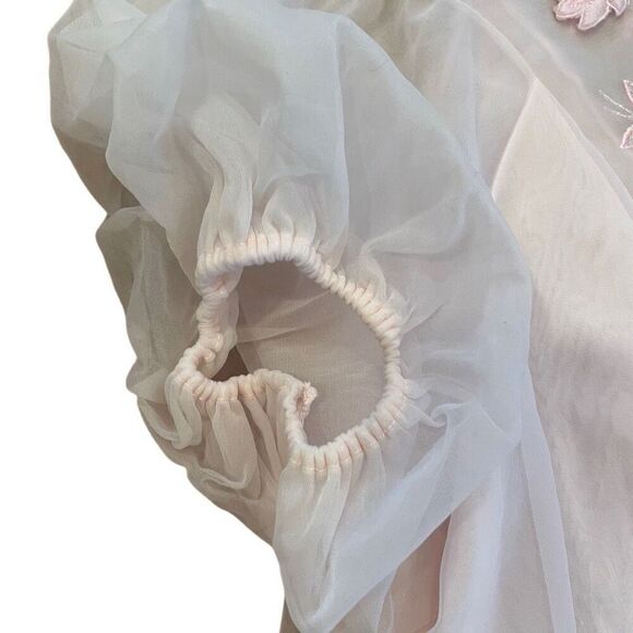 Vintage Women’s Housecoat Pale Pink Chiffon Embroidered Peignoir No Size - Picture 4 of 4